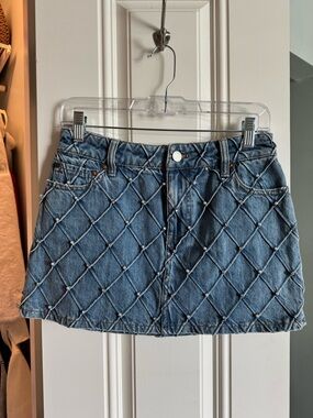 Alice + Olivia Denim Mini Skirt with Quilted Diamond Stitch